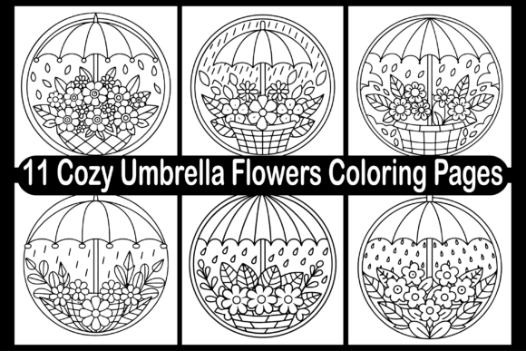 11 Umbrella Flowers Coloring Pages: A Graphic Design Asset