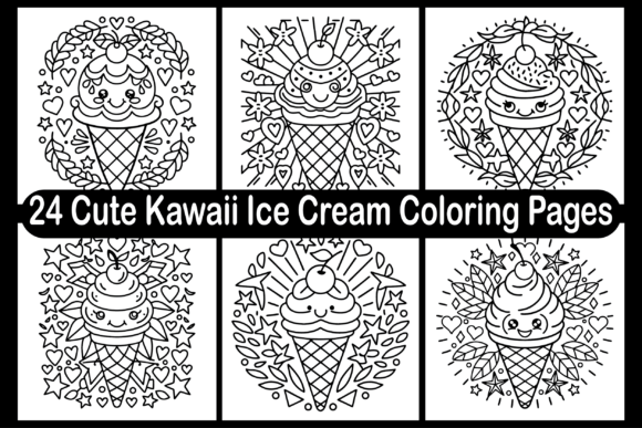 24 Cute Kawaii Ice Cream Coloring Pages for Crafters