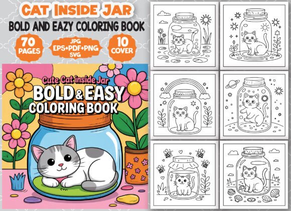 Cat Inside Jar Bold Easy Coloring Book: A Graphics Gem