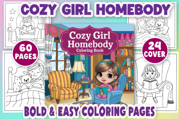 Cozy Girl Homebody: A Versatile Graphics Asset for Coloring Pages Amp