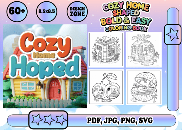 Cozy Home Shaped Coloring Book for Adult Graphics