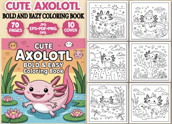 Cute Axolotl Bold and Easy Coloring Pages Amp