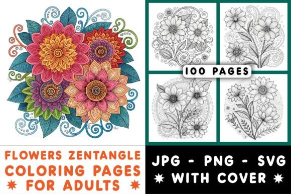 Flowers Zentangle Coloring Book: A Versatile Graphics Asset