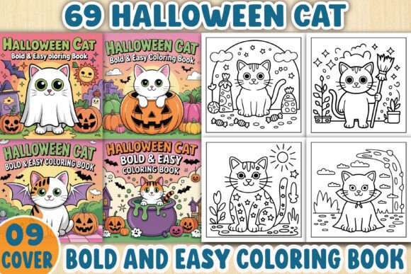 Halloween Cat Bold Easy Coloring Book: A Creative Graphics Asset