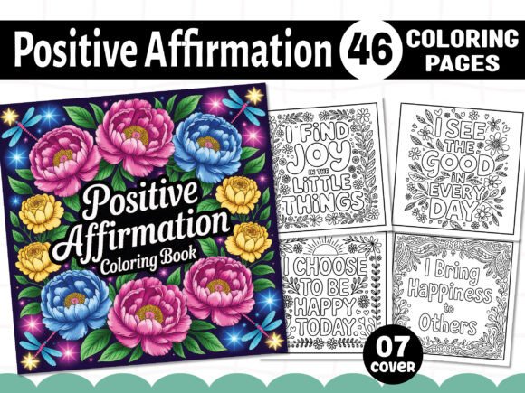 Positive Affirmation Coloring Pages: Graphics for Craft & Business